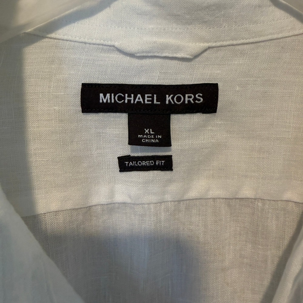 Michael Kors White Linen Tailored Fit Roll Tab Button Down Shirt XL Mens - Picture 5 of 5